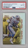 Curtis Martin from the 1996 Select Certified set featuring a Mirror Gold parallel graded by PSA and given an overall grade of 8.