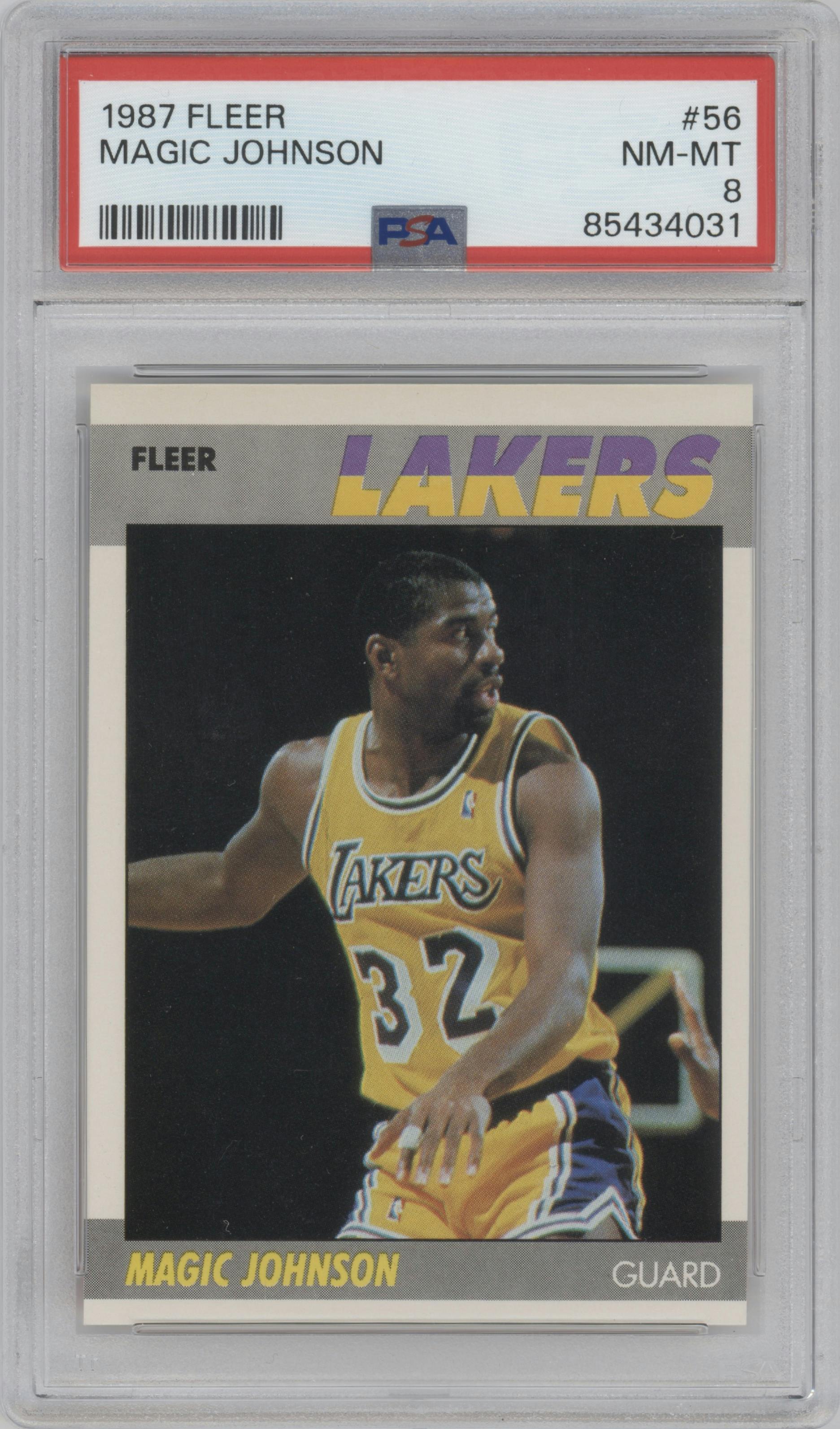 Magic Johnson from the 1987-88 Fleer set graded by PSA and given an overall grade of 8.