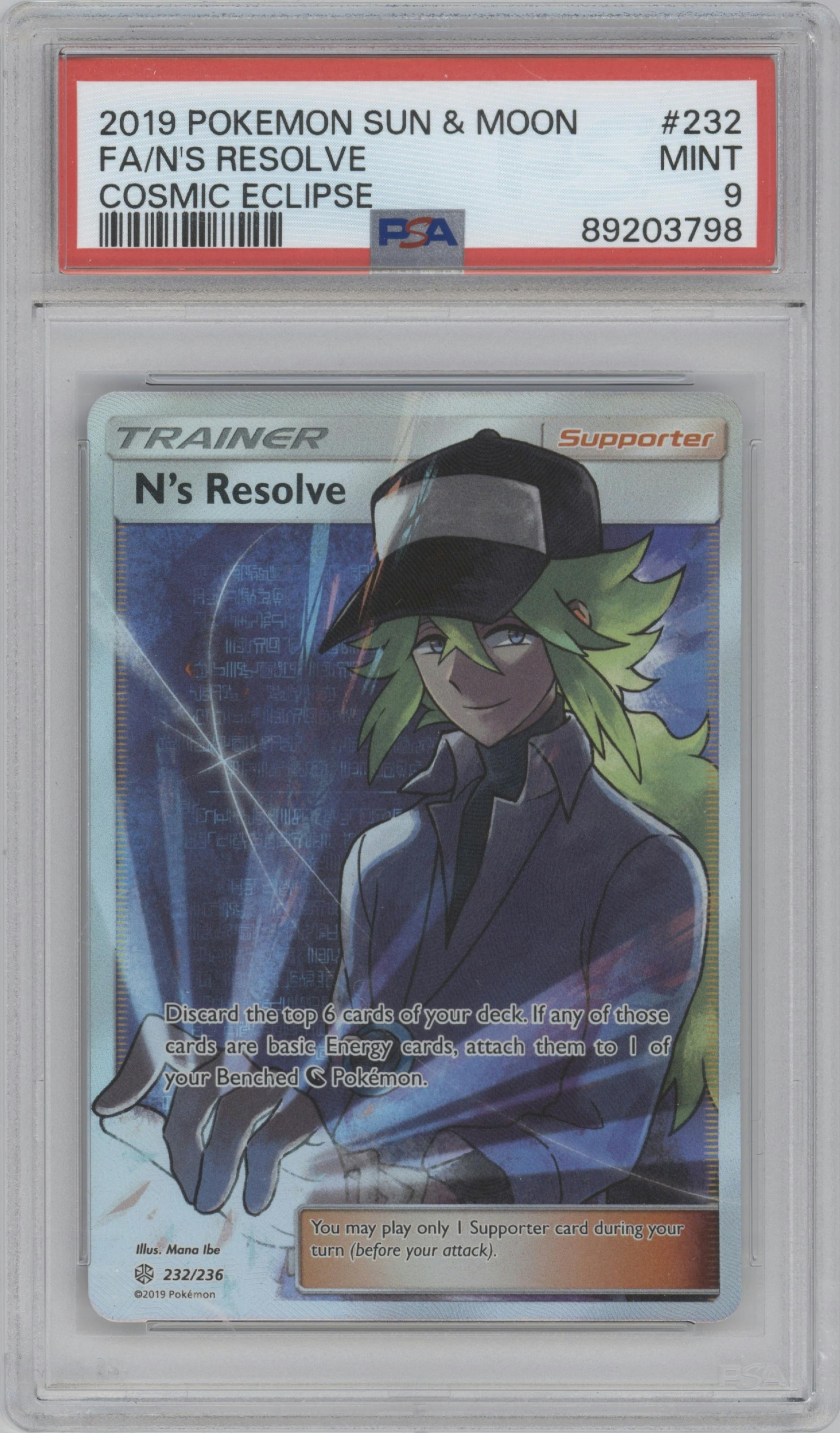 N's Resolve from the 2019 Pokemon S&M  set graded by PSA and given an overall grade of 9.