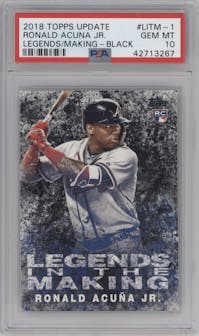 Ronald Acuna Jr. from the 2018 Topps Update set featuring a Black parallel graded by PSA and given an overall grade of 10.