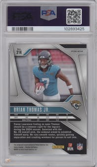Brian Thomas Jr. from the 2024 Panini Prizm set graded by PSA and given an overall grade of 9.