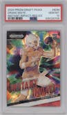 Drake Maye from the 2024 Panini Prizm Draft Picks set featuring a Red Ice parallel graded by PSA and given an overall grade of 10.