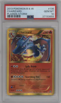 Charizard from the 2012 Pokemon B&W set graded by PSA and given an overall grade of 10.