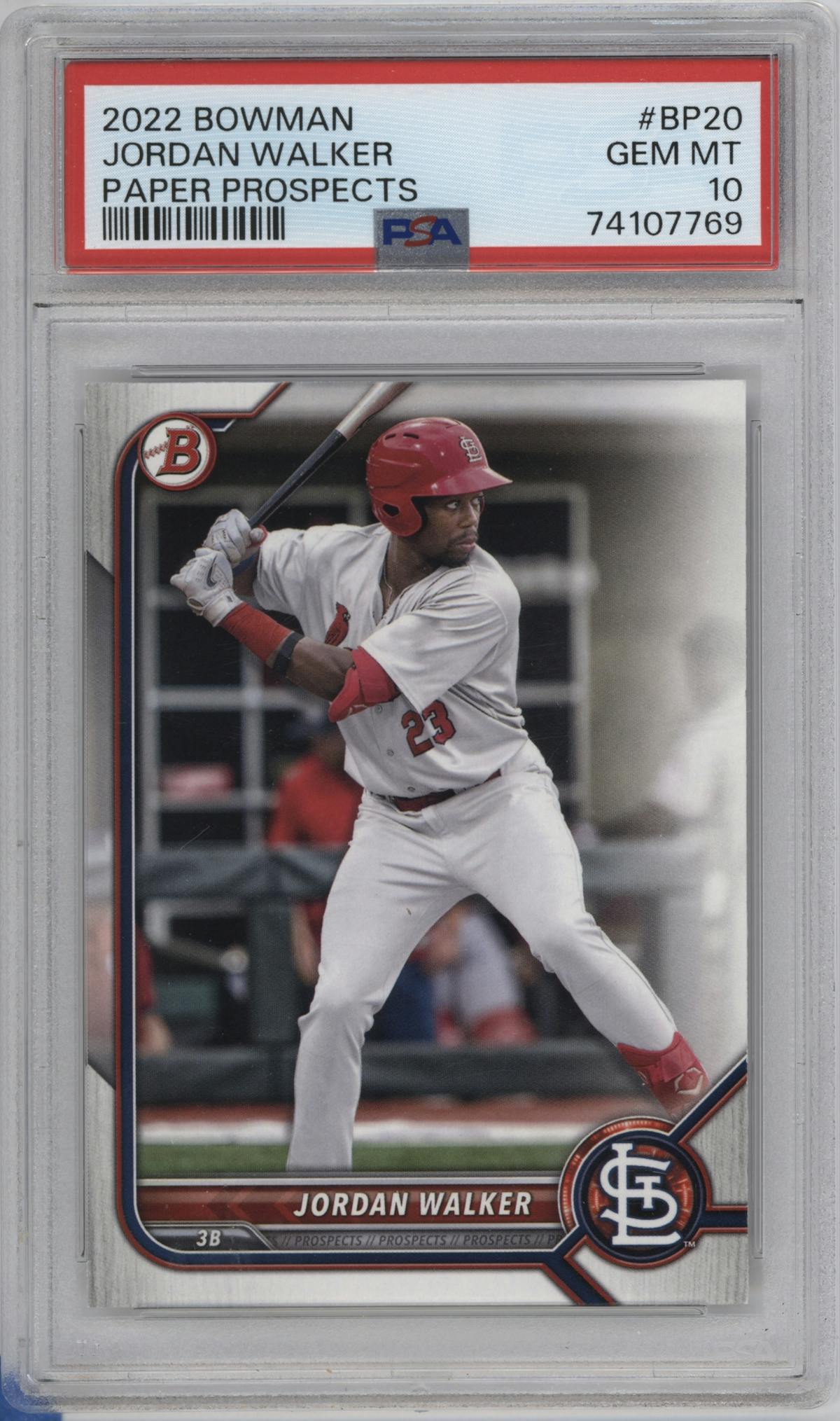Jordan Walker from the 2022 Bowman set graded by PSA and given an overall grade of 10.