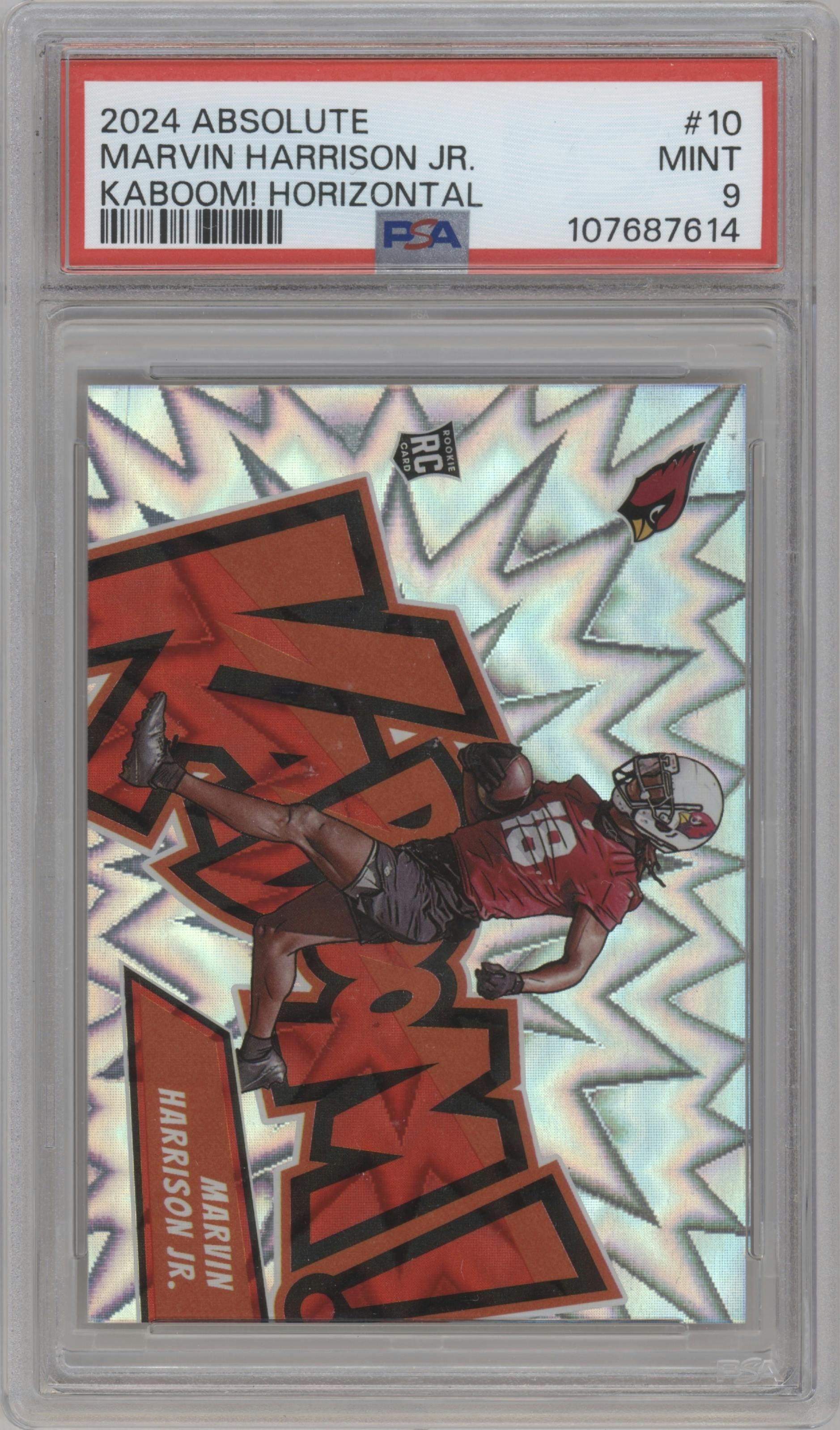 Marvin Harrison Jr. from the 2024 Panini Absolute set graded by PSA and given an overall grade of 9.