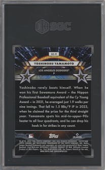 Yoshinobu Yamamoto from the 2024 Topps Cosmic Chrome set graded by SGC and given an overall grade of 9.