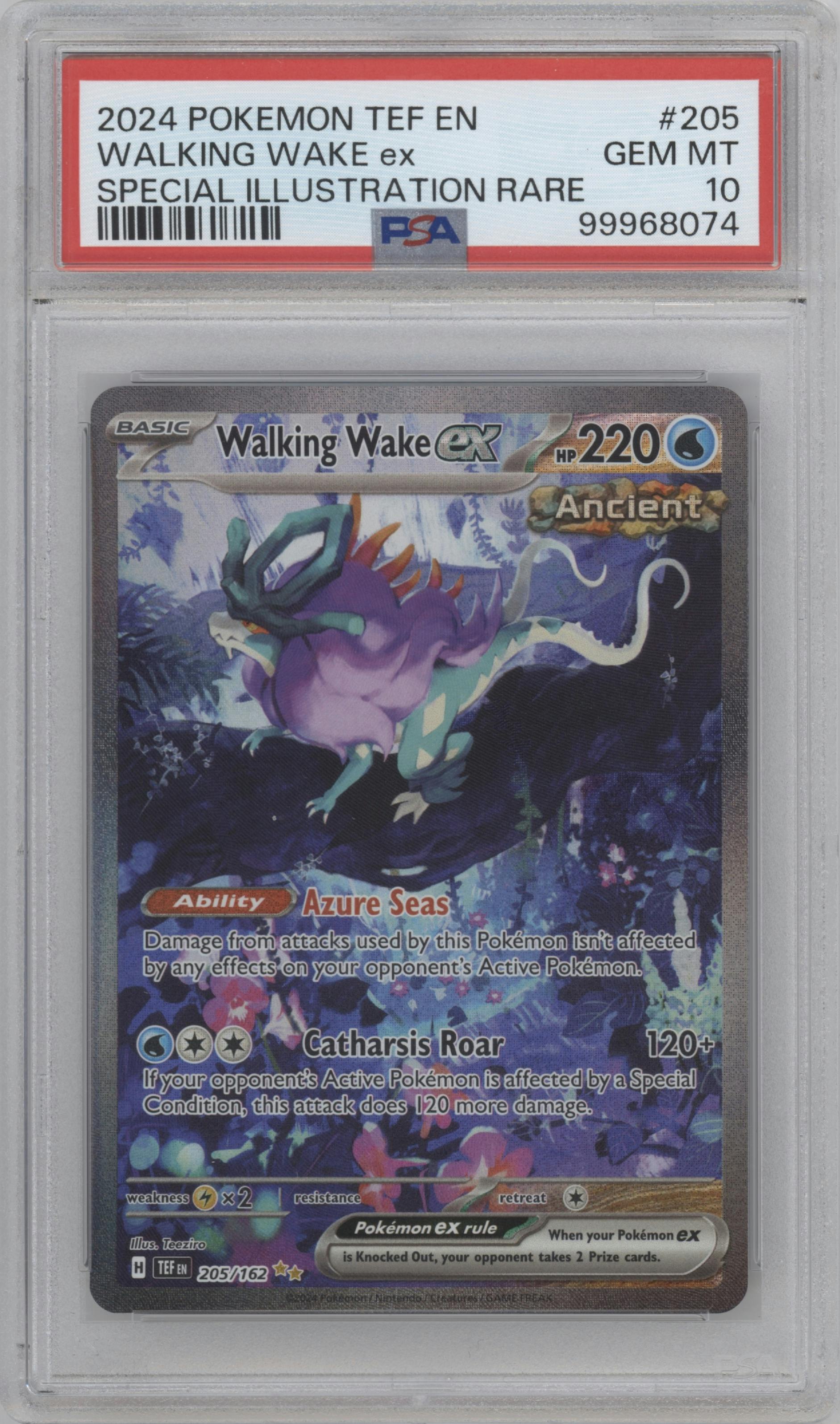 Walking Wake ex from the 2024 Pokemon SV set graded by PSA and given an overall grade of 10.