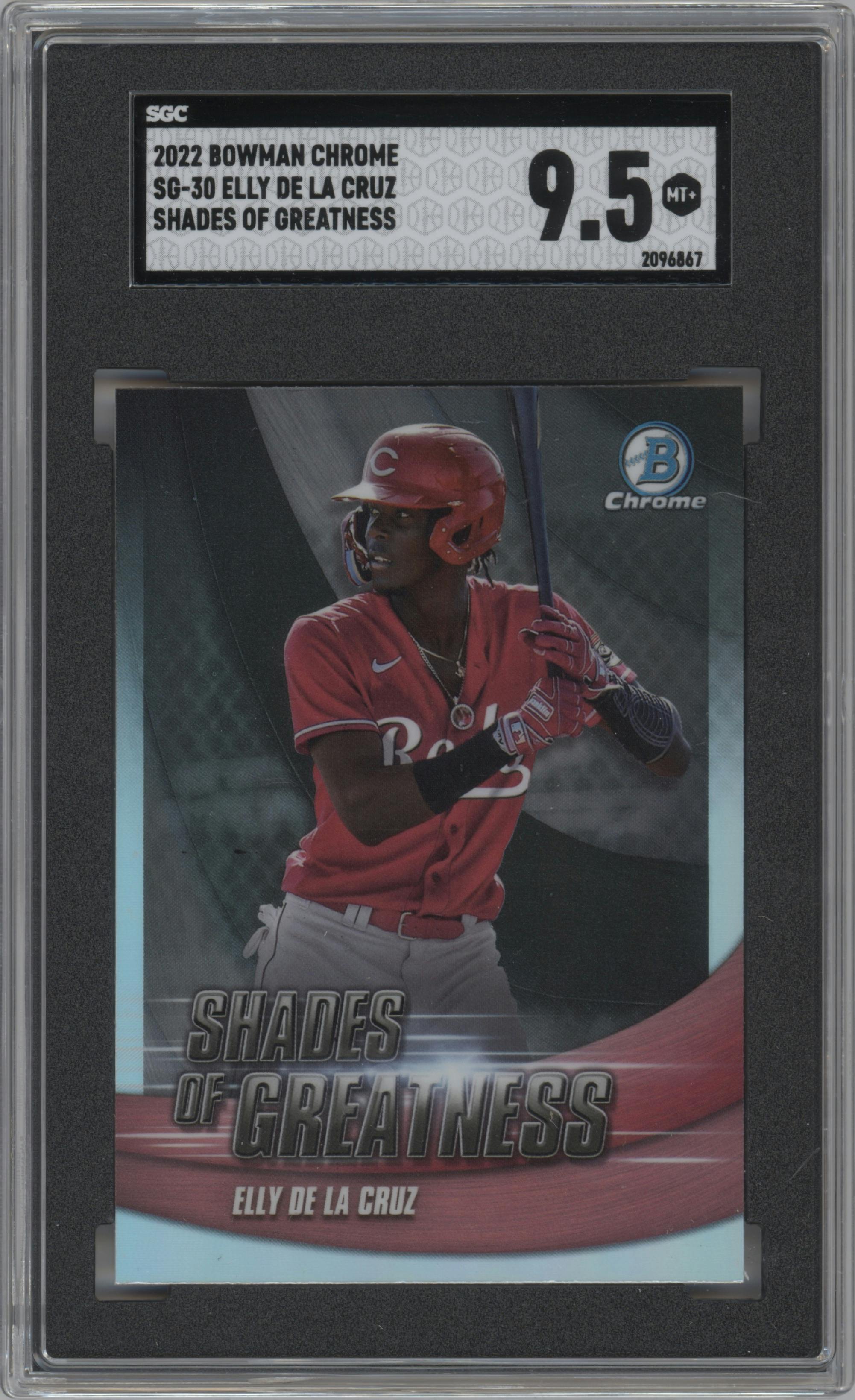 Elly De La Cruz from the 2022 Bowman Chrome set graded by SGC and given an overall grade of 9.5.