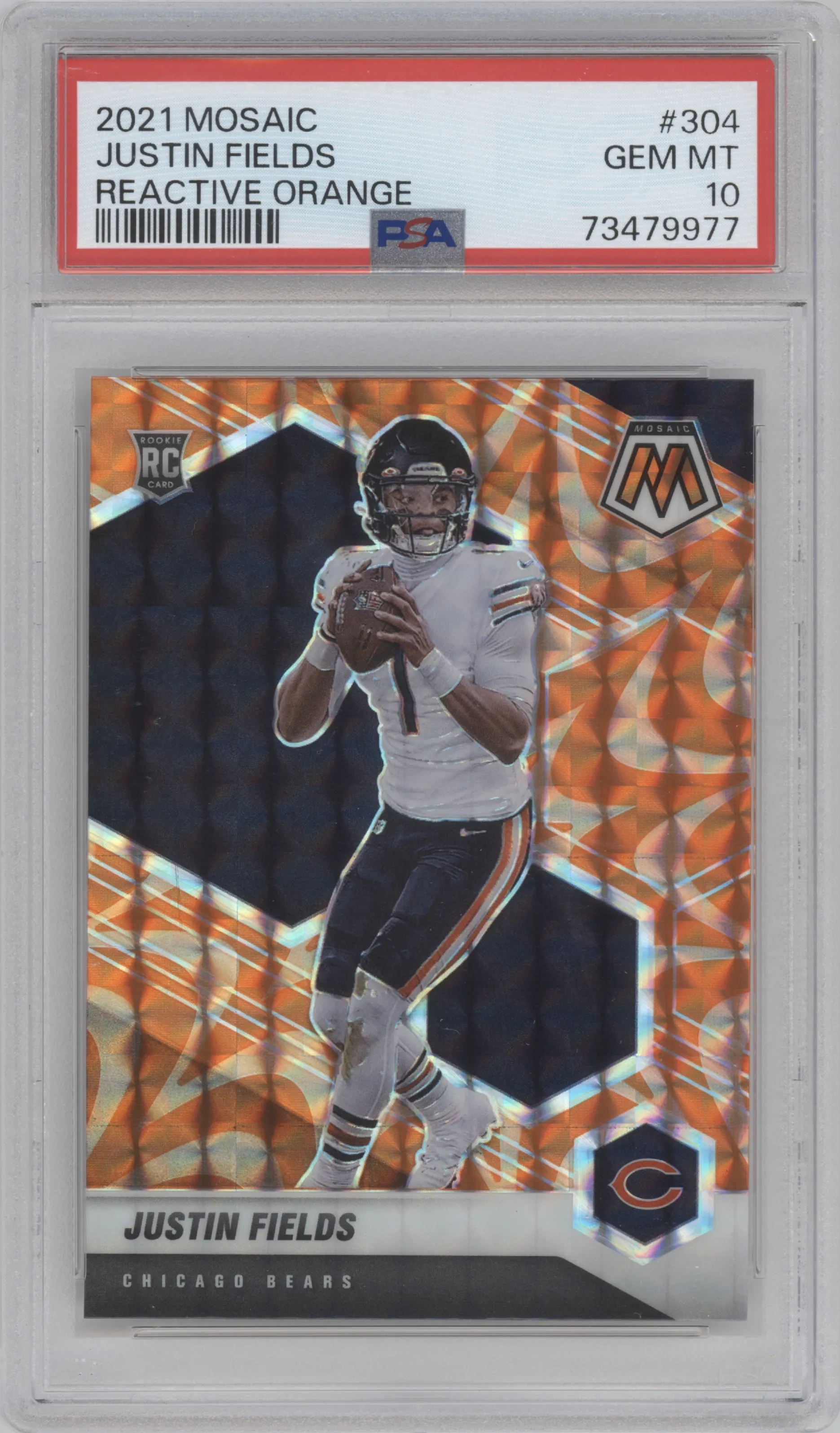 2021 Panini Mosaic Justin Fields Reactive Orange #304 PSA 10