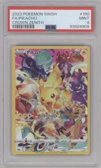 Pikachu  from the 2023 Pokemon SWSH set graded by PSA and given an overall grade of 9.