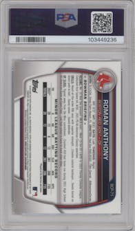 Roman Anthony from the 2023 Bowman  set graded by PSA and given an overall grade of 9.