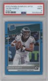 Jalen Hurts from the 2020 Panini Donruss Optic set featuring a Aqua parallel graded by PSA and given an overall grade of 9.