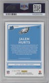Jalen Hurts from the 2020 Panini Donruss Optic set featuring a Aqua parallel graded by PSA and given an overall grade of 9.