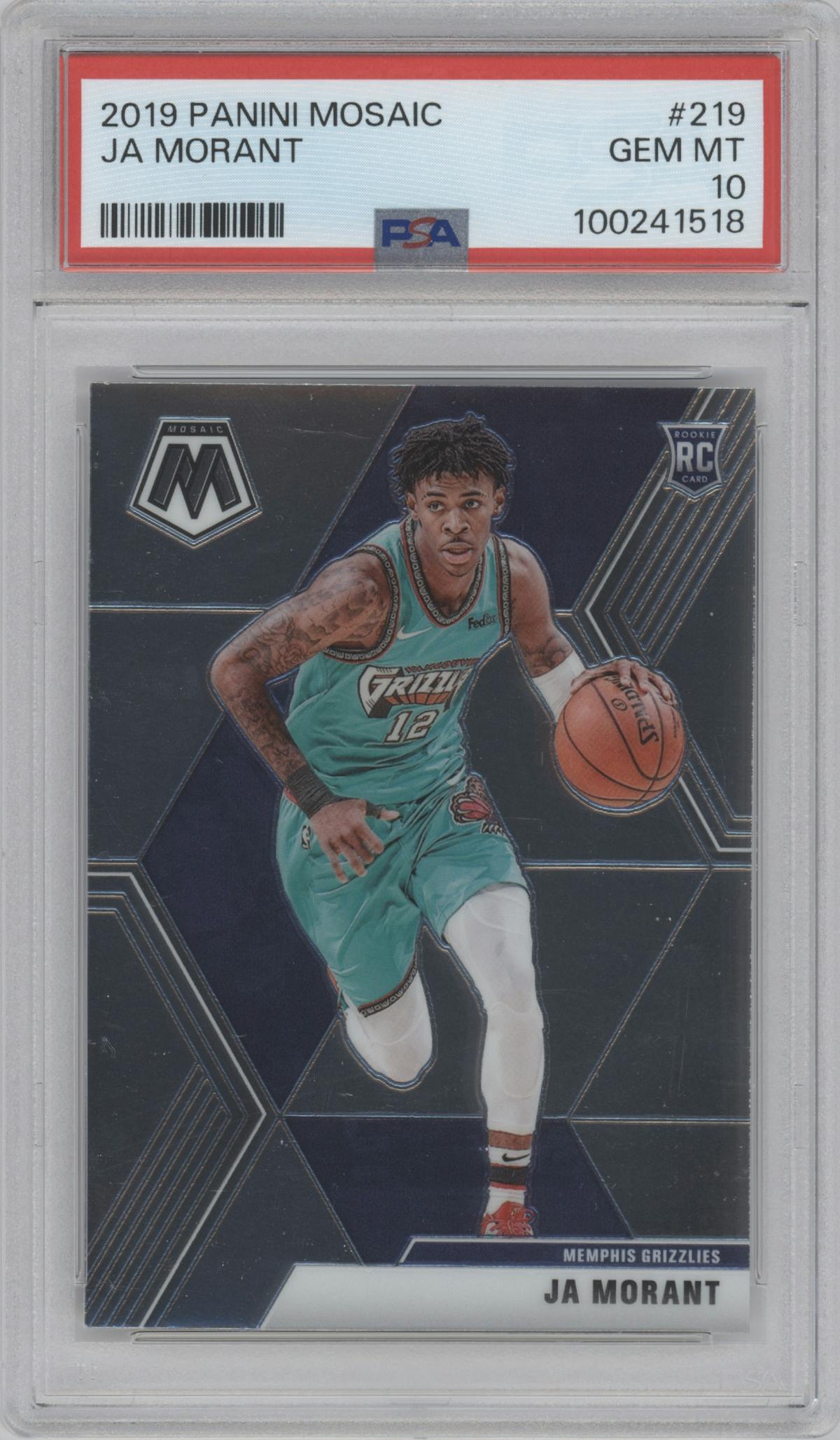 Ja Morant from the 2019-20 Panini Mosaic  set graded by PSA and given an overall grade of 10.
