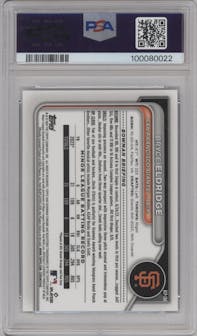 Bryce Eldridge from the 2024 Bowman set featuring a Purple Refractor parallel graded by PSA and given an overall grade of 10.