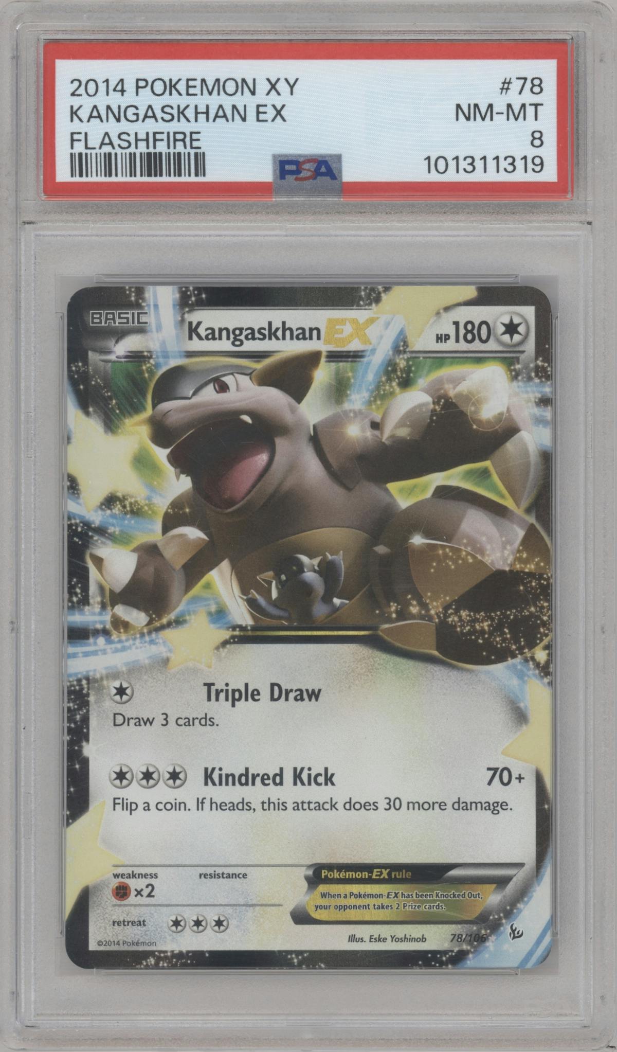 Kangaskhan EX from the 2014 Pokemon XY set graded by PSA and given an overall grade of 8.