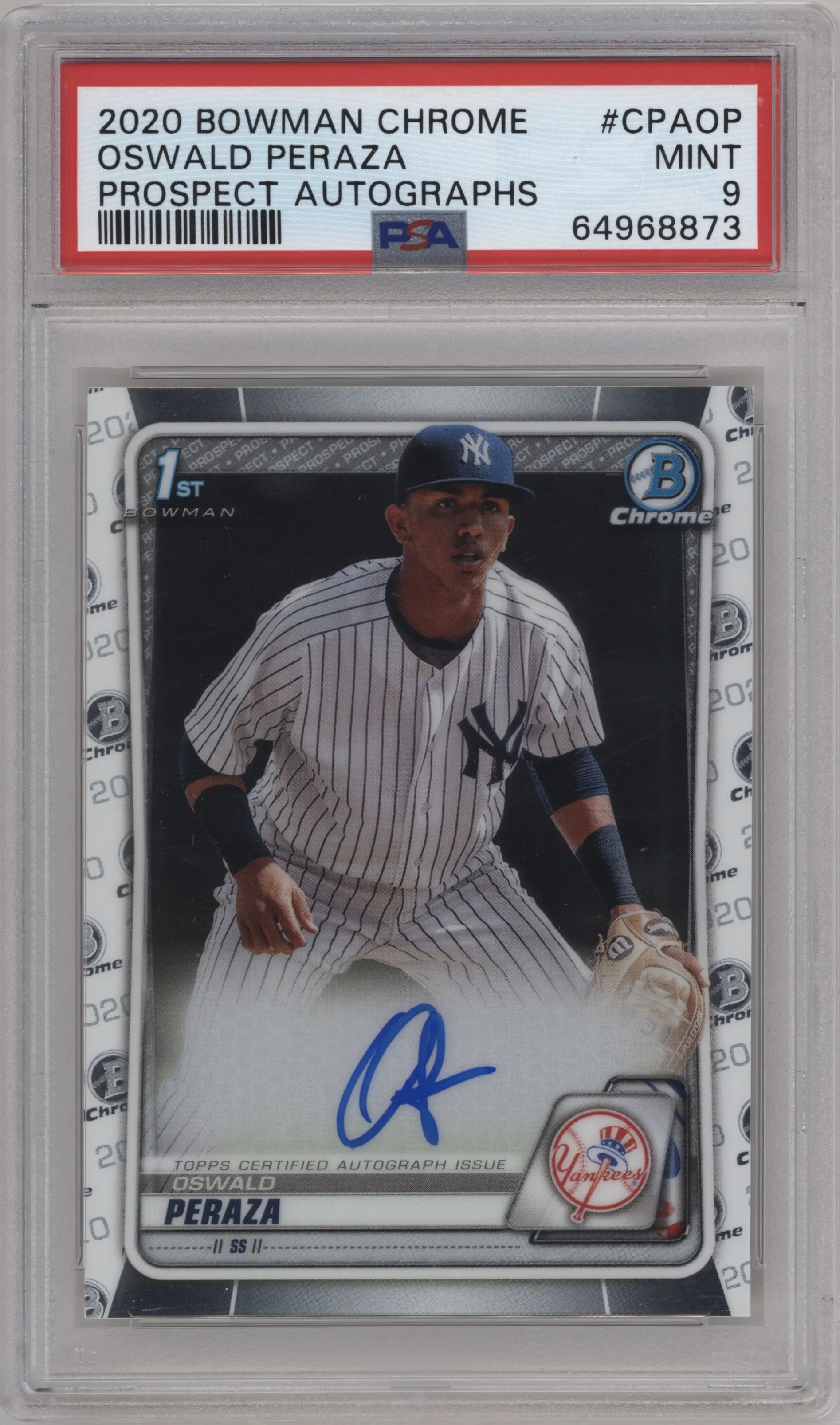 2020 Bowman Chrome Pros.Auto Oswald Peraza PSA 9