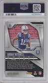 Adonai Mitchell from the 2024 Panini Prizm set featuring a Blue Wave Prizm parallel graded by PSA and given an overall grade of 9.