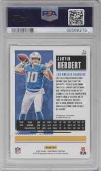 Justin Herbert from the 2020 Panini Contenders set graded by PSA and given an overall grade of 10.