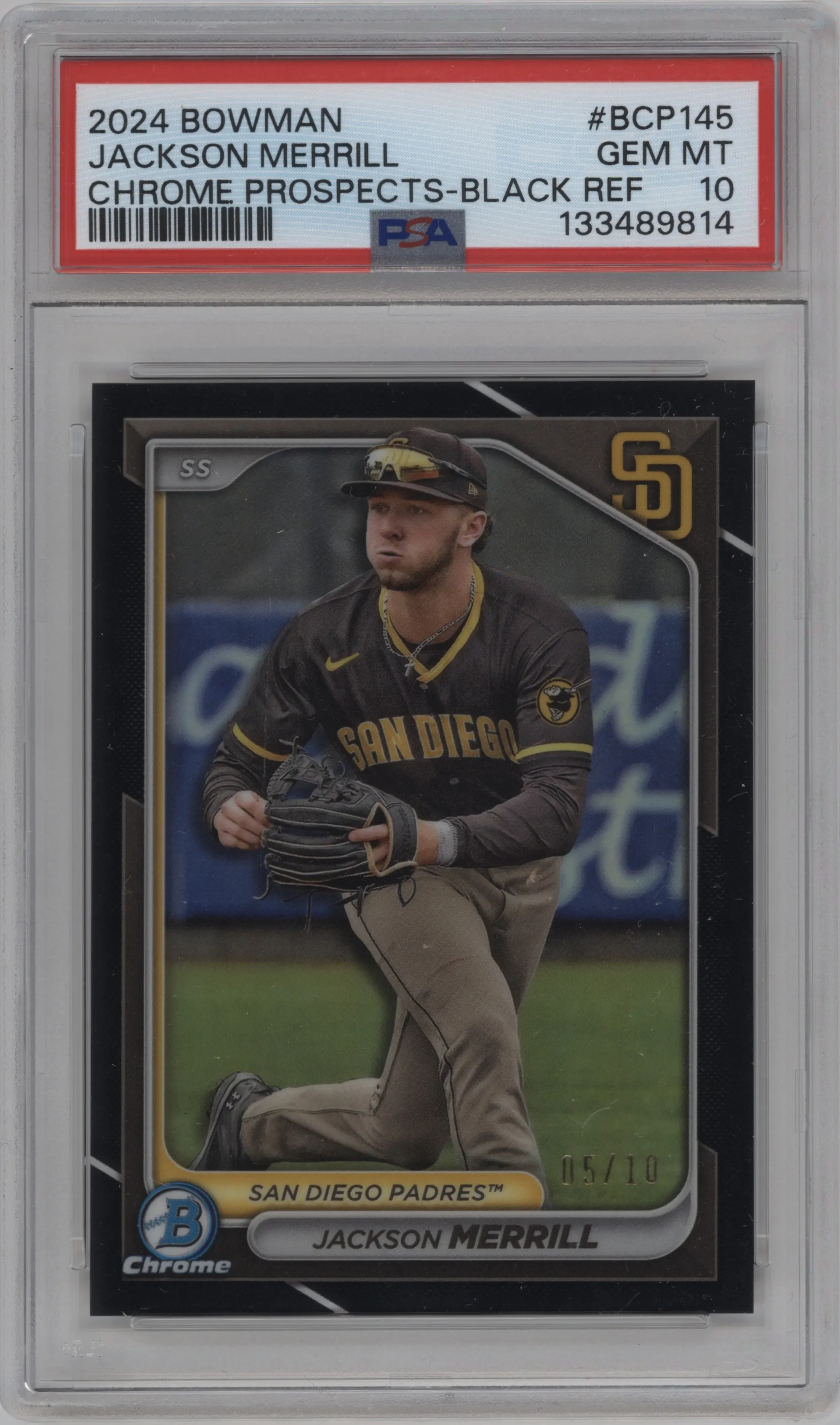 2024 Bowman Chrome Pros. Jackson Merrill Black Refractor #BCP-145 PSA 10