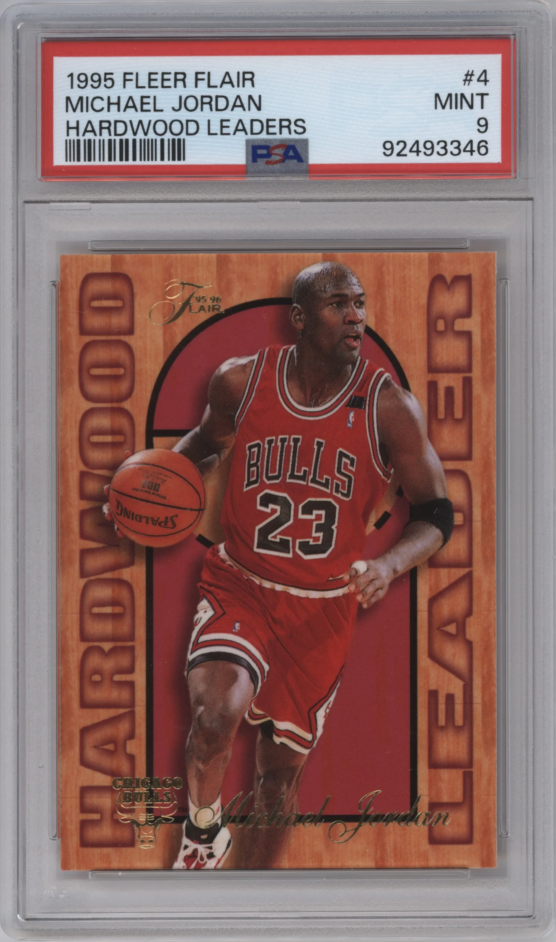 Michael Jordan from the 1995-96 Fleer set graded by PSA and given an overall grade of 9.