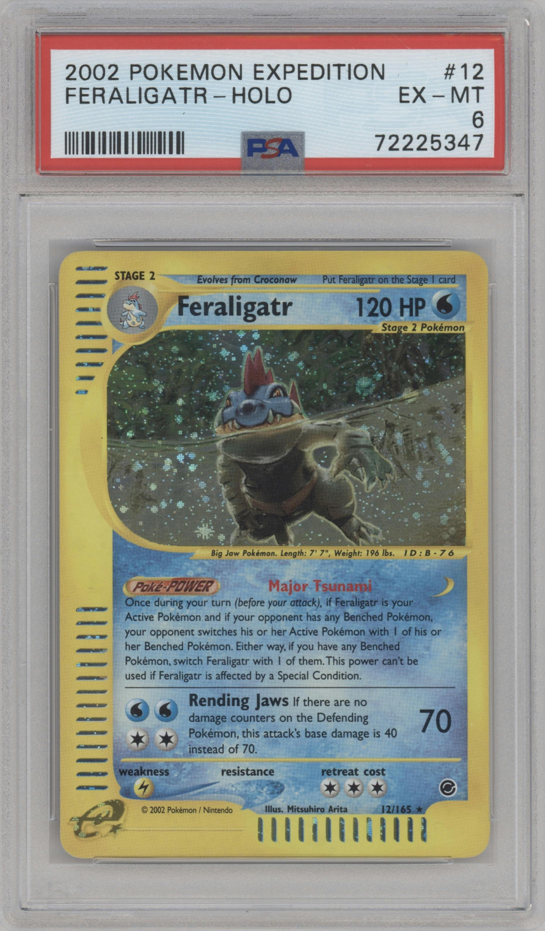 Feraligatr from the 2002 Pokemon E-CARD set graded by PSA and given an overall grade of 6.