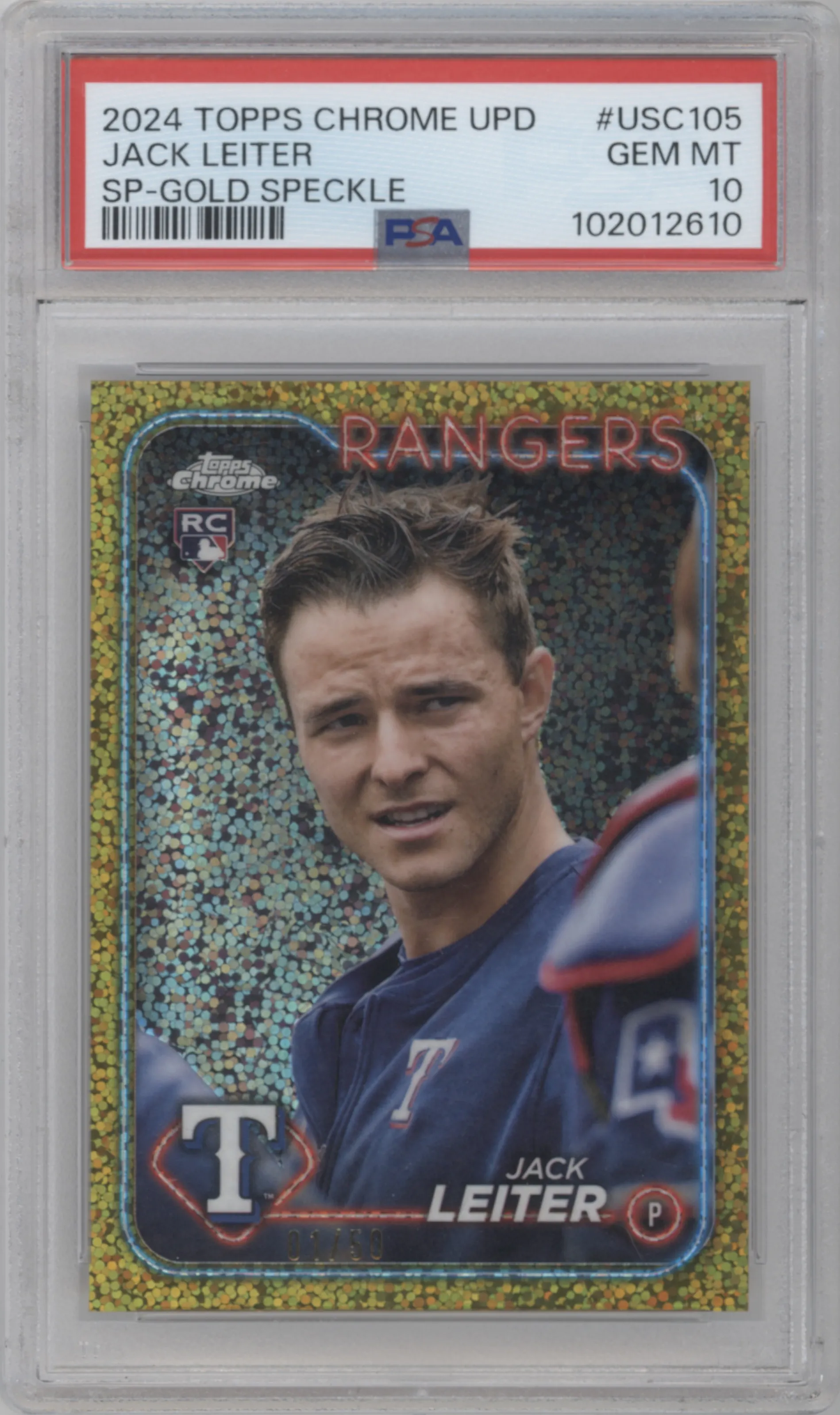2024 Topps Chrome Update SP Jack Leiter Gold Speckle Refractor PSA 10