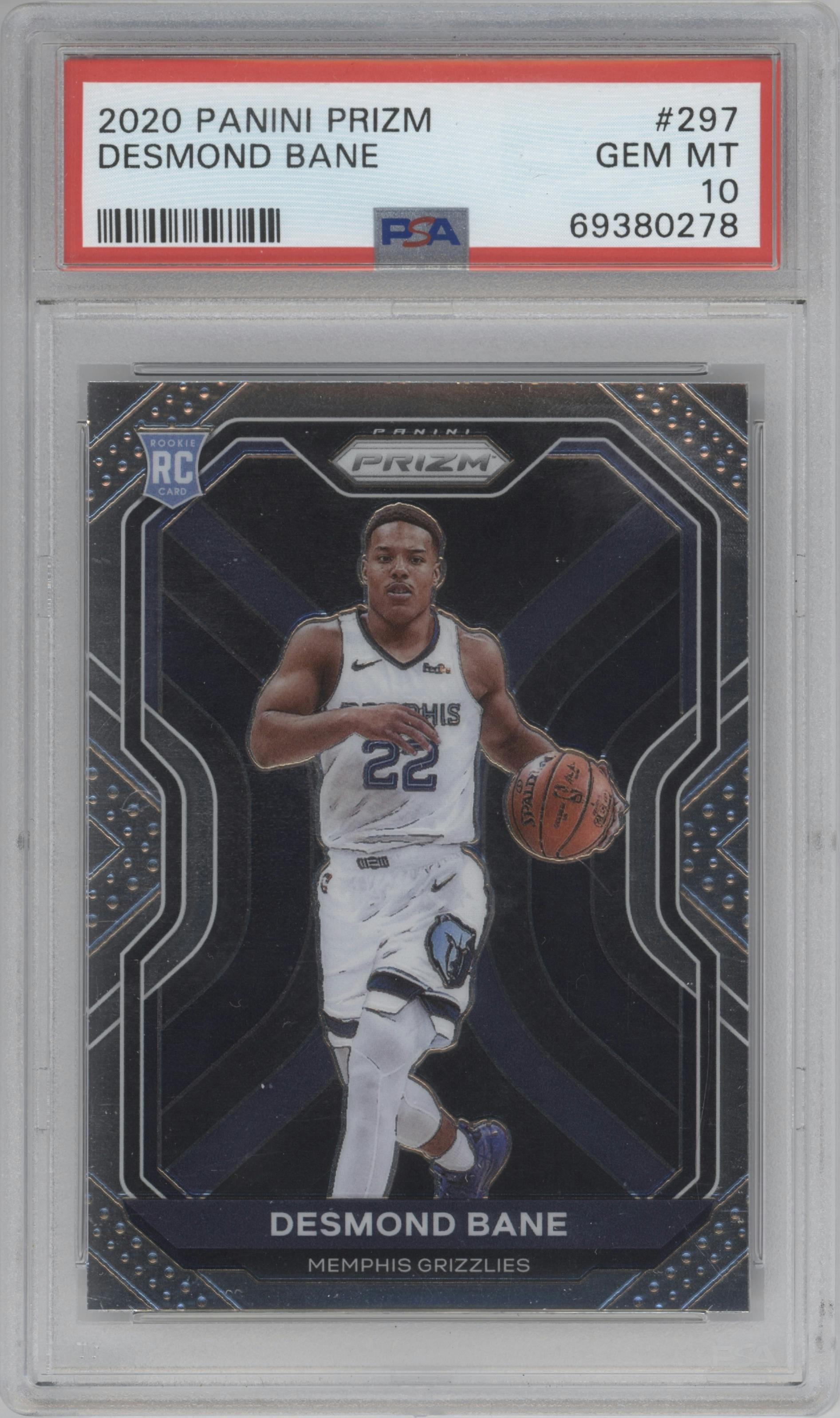 Desmond Bane from the 2020-21 Panini Prizm set graded by PSA and given an overall grade of 10.