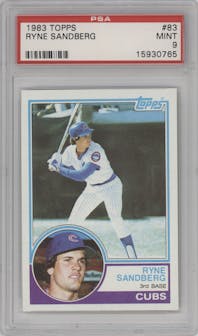 Ryne Sandberg from the 1983 Topps set graded by PSA and given an overall grade of 9.