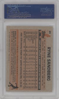 Ryne Sandberg from the 1983 Topps set graded by PSA and given an overall grade of 9.