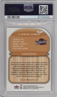 LeBron James from the 2003-04 Fleer Ultra set featuring a Gold Medallion parallel graded by PSA and given an overall grade of 8.