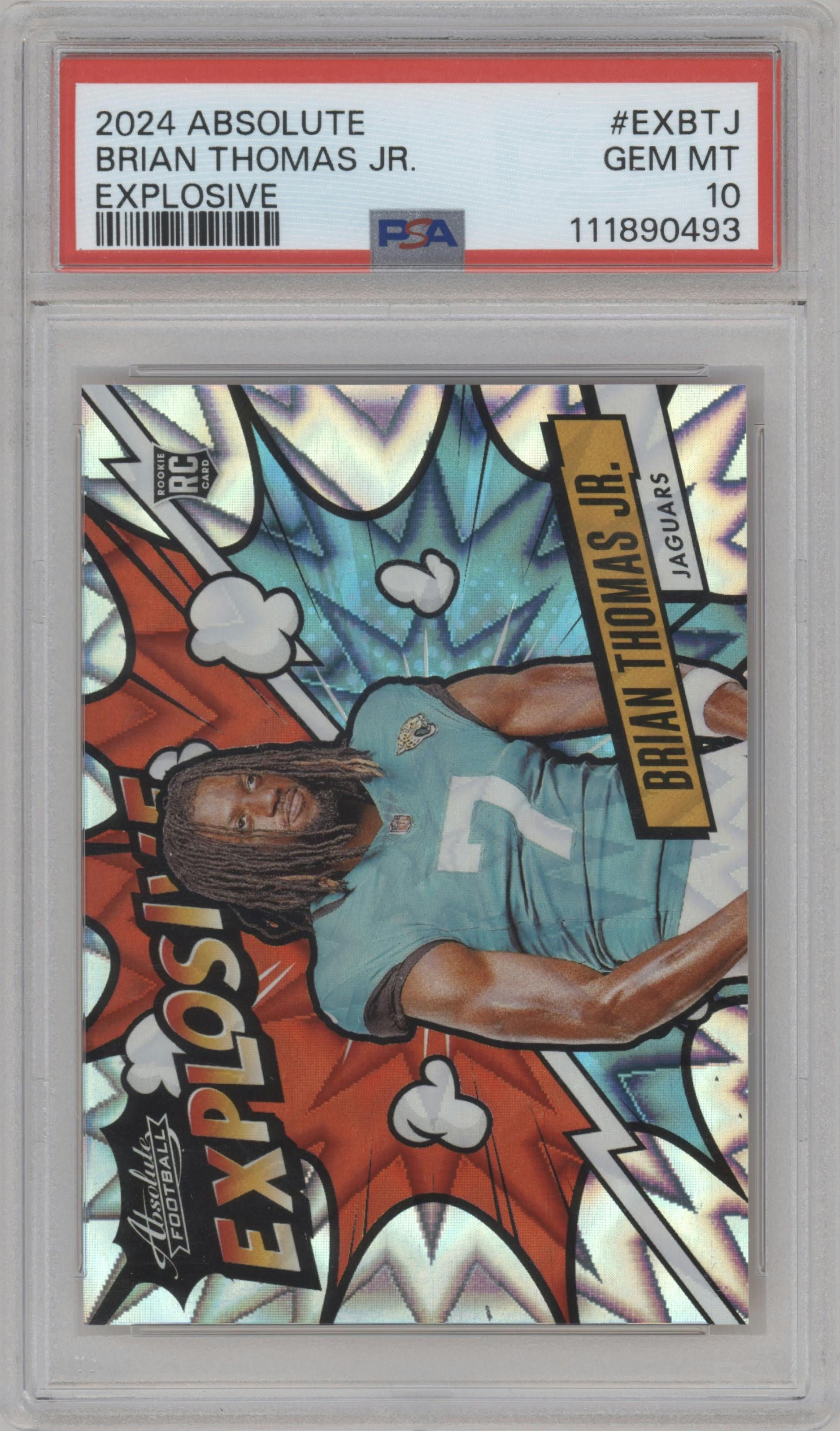 Brian Thomas Jr. from the 2024 Panini Absolute set graded by PSA and given an overall grade of 10.