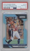 Courtland Sutton from the 2018 Panini Prizm set featuring a Die-Cut Light Blue parallel graded by PSA and given an overall grade of 10.