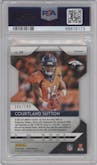 Courtland Sutton from the 2018 Panini Prizm set featuring a Die-Cut Light Blue parallel graded by PSA and given an overall grade of 10.