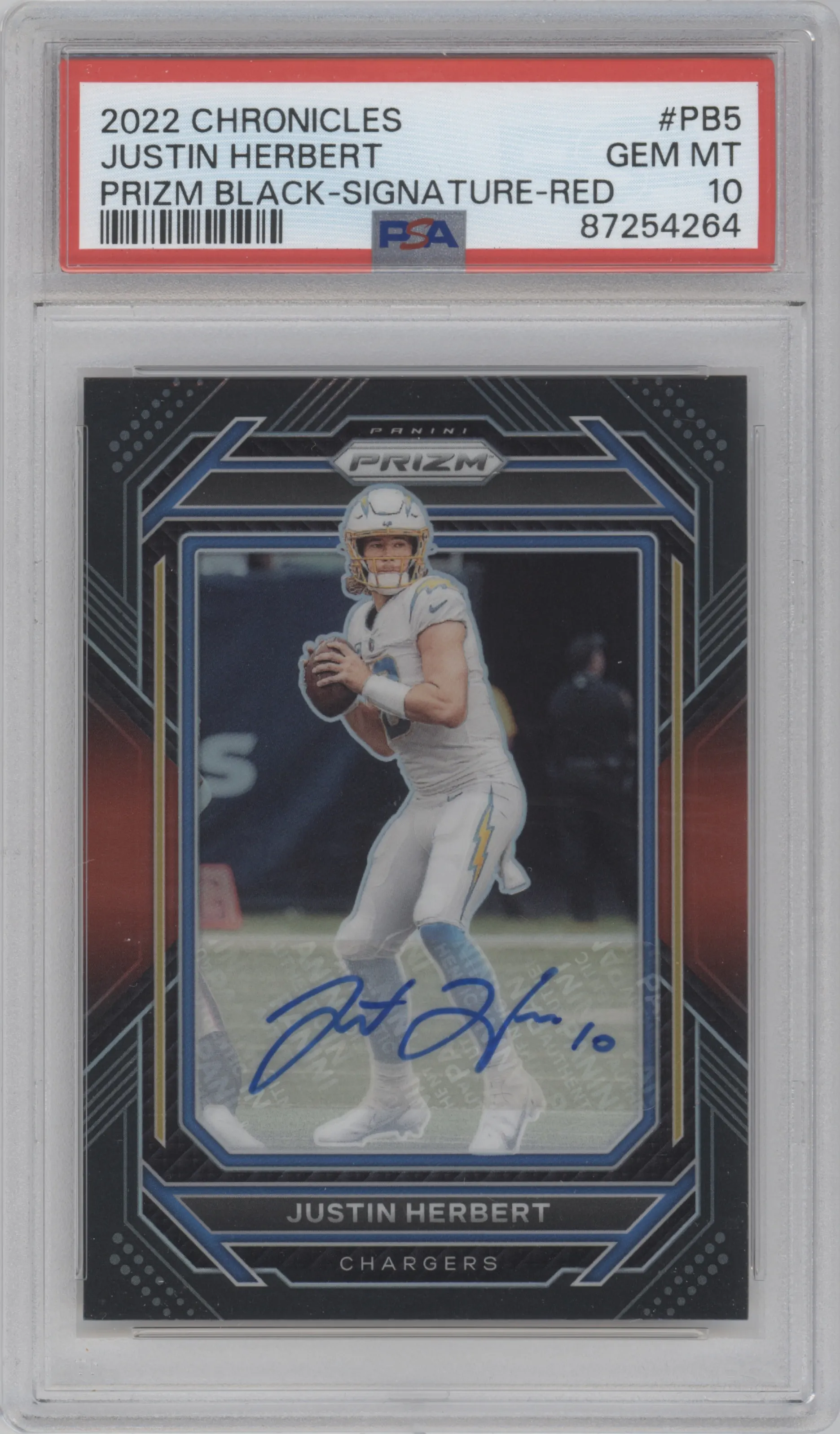 2022 Panini Chronicles Prizm Black Sig. Justin Herbert Red #PB-5 PSA 10