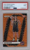 Caitlin Clark from the 2024 Panini Prizm WNBA set featuring a Orange Velocity  parallel graded by PSA and given an overall grade of 9.