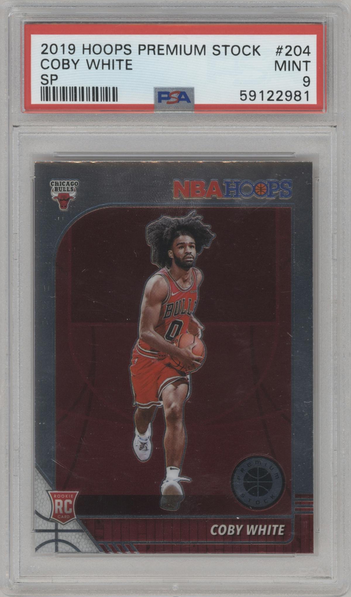 Coby White from the 2019-20 Panini Hoops Premium Stock set graded by PSA and given an overall grade of 9.