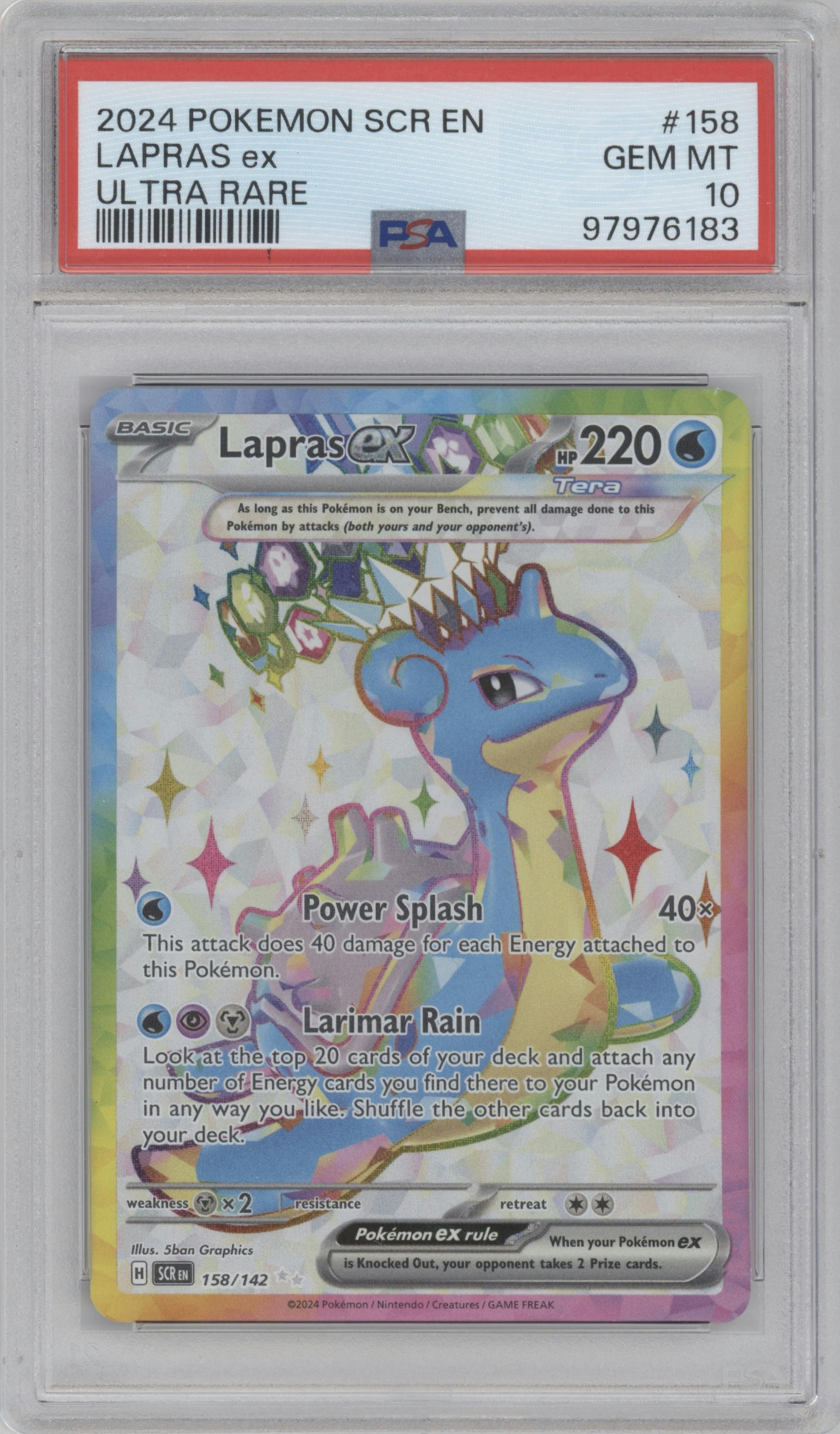 Lapras ex from the 2024 Pokemon SV set graded by PSA and given an overall grade of 10.