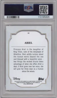 Ariel from the 2024 Topps Chrome Disney set featuring a Red Refractor parallel graded by PSA and given an overall grade of 9.