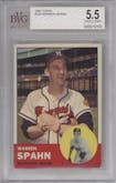 Warren Spahn from the 1963 Topps set graded by Beckett and given an overall grade of 5.5.