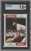 Al Kaline from the 1974 O-Pee-Chee set graded by SGC and given an overall grade of 7.5.