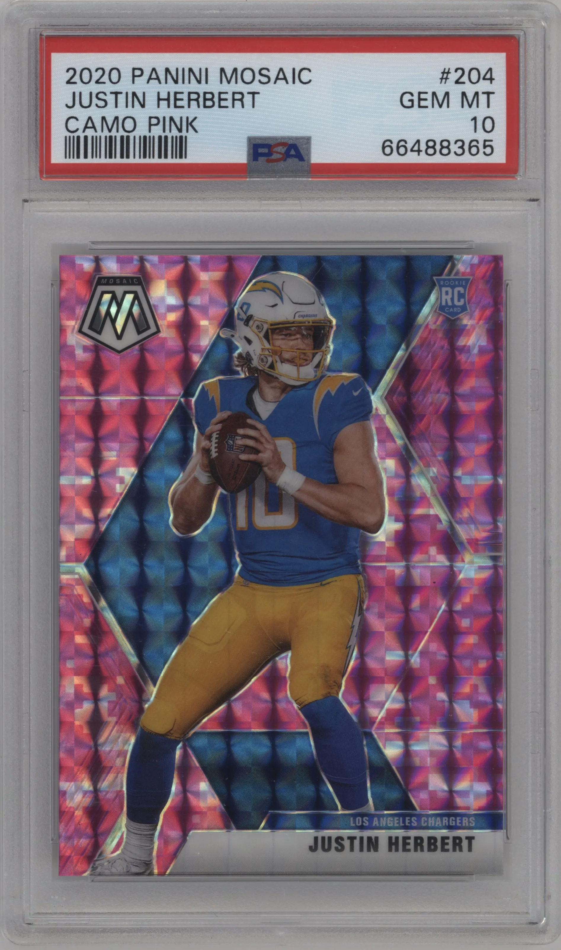 2020 Panini Mosaic Justin Herbert Pink Camo PSA 10