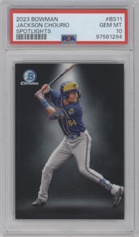 Jackson Chourio from the 2023 Bowman  set graded by PSA and given an overall grade of 10.