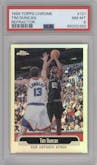 Tim Duncan from the 1999-00 Topps Chrome set featuring a Refractor parallel graded by PSA and given an overall grade of 8.