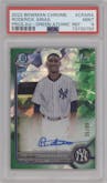 Roderick Arias from the 2022 Bowman Chrome set featuring a Green Atomic Refractor parallel graded by PSA and given an overall grade of 9.