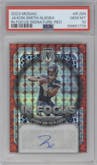 Jaxon Smith-Njigba from the 2023 Panini Mosaic set featuring a Red parallel graded by PSA and given an overall grade of 10.