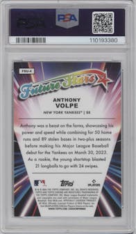 Anthony Volpe from the 2024 Topps Chrome Update set featuring a Black Refractors parallel graded by PSA and given an overall grade of 9.