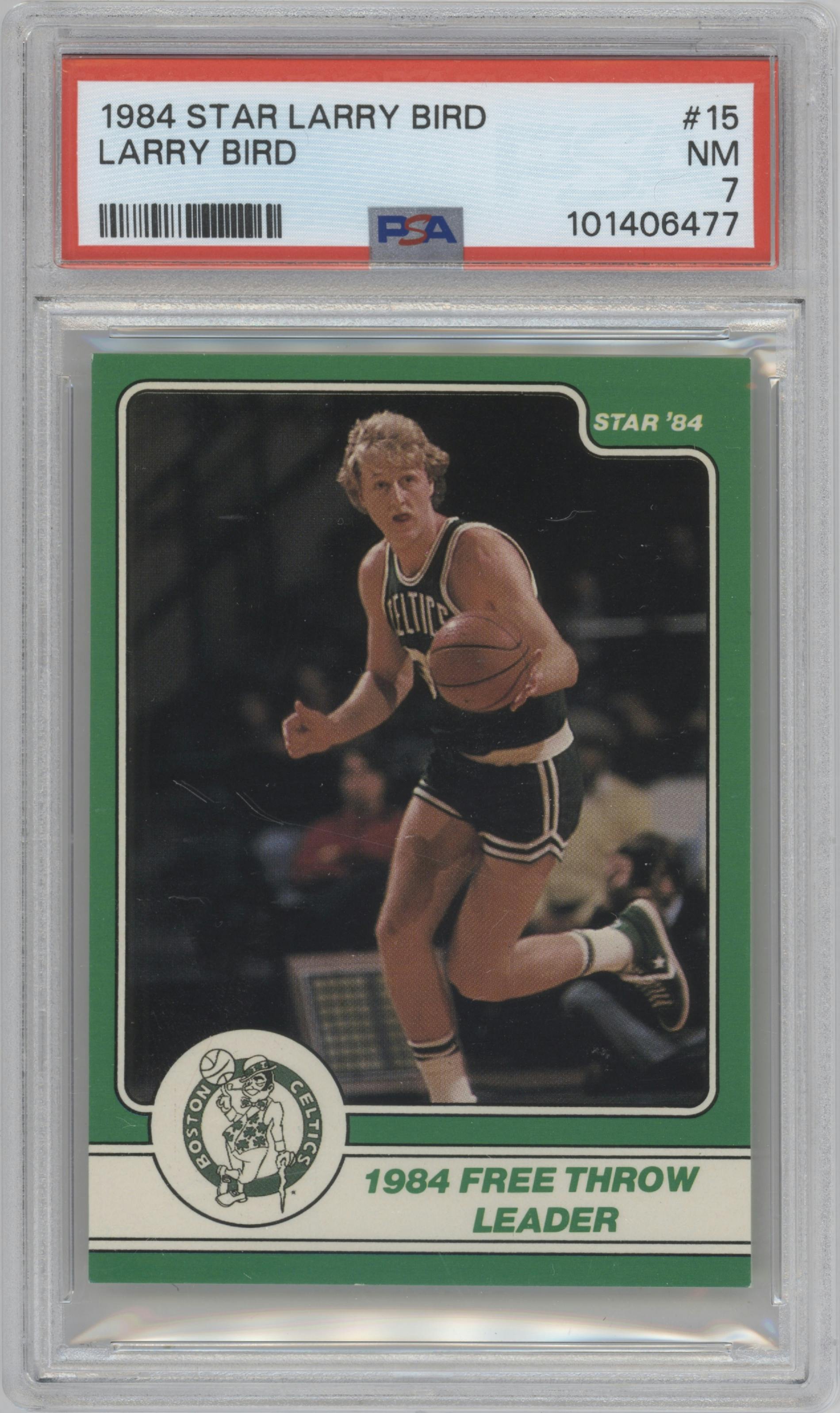 Larry Bird from the 1984 Star Larry Bird set graded by PSA and given an overall grade of 7.