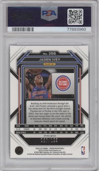 Jaden Ivey from the 2022-23 Panini Prizm  set featuring a Blue Ice parallel graded by PSA and given an overall grade of 9.
