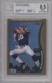 Peyton Manning from the 1998 Topps Chrome set graded by Beckett and given an overall grade of 8.5.